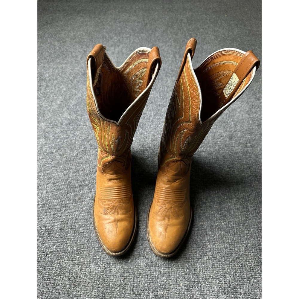 Mens Leather Nocona Cowboy Western Boots Brown L501 Made in USA, Size 7.5E - Picture 4 of 8